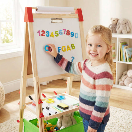 Adjustable Kids Art Easel with Magnetic Chalkboard & Whiteboard