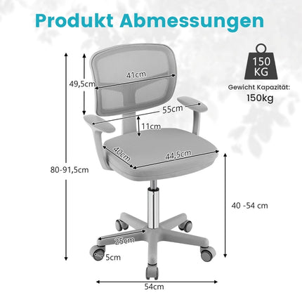 Nastavitelná dětská židle k psacímu stolu, otočná 360, ergonomická, šedá