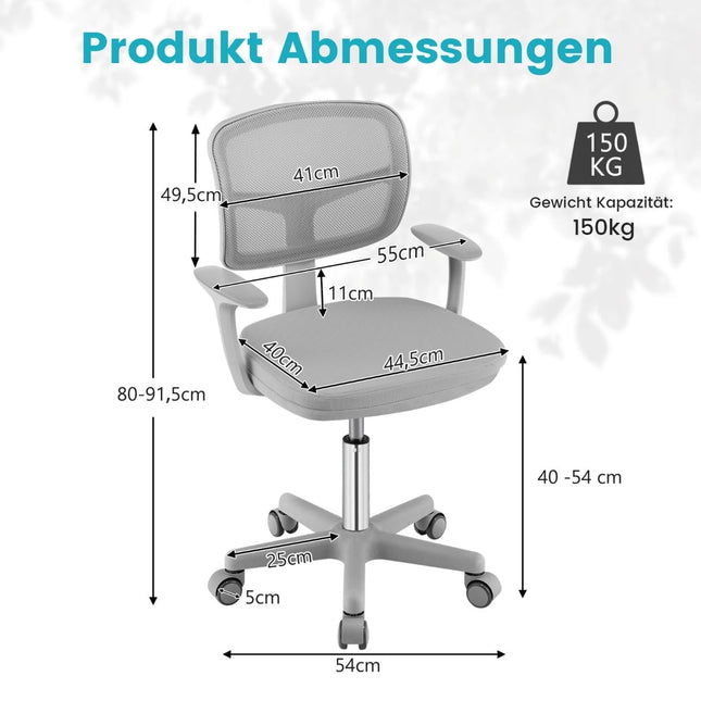 Nastavitelná dětská židle k psacímu stolu, otočná 360, ergonomická, šedá