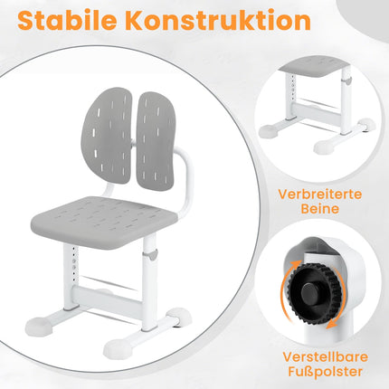 Nastavitelná dětská židle k psacímu stolu s dvojitým opěradlem, šedá