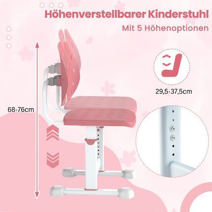 Nastavitelná dětská židle k psacímu stolu s dvojitým opěradlem, růžová