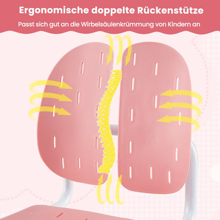 Nastavitelná dětská židle k psacímu stolu s dvojitým opěradlem, růžová