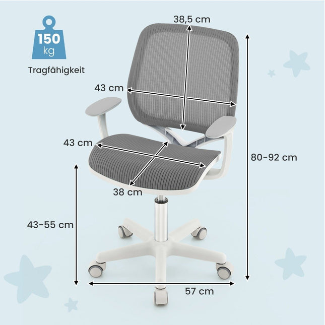 Nastavitelná dětská židle k psacímu stolu s brzdou sedáku, ergonomická, šedá