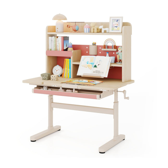 Adjustable Kids Desk with Shelf & Drawer – Pink