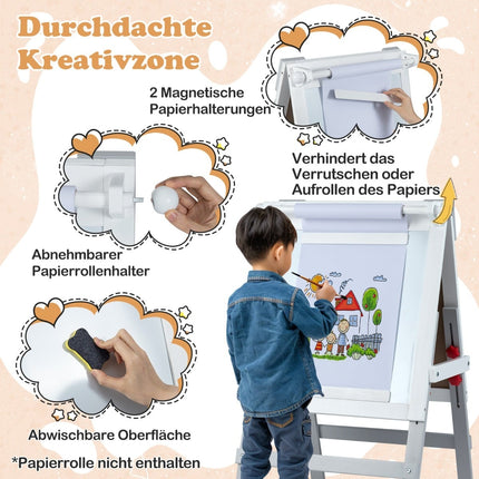 Adjustable Kids Easel with Chalkboard & Whiteboard, Grey