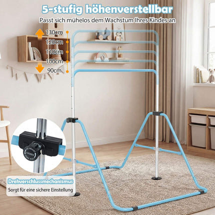 Nastavitelná dětská gymnastická hrazda, skládací, 90-130 cm, modrá