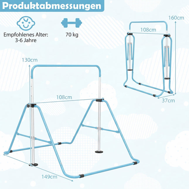 Nastavitelná dětská gymnastická hrazda, skládací, 90-130 cm, modrá