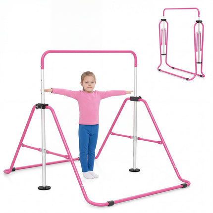 Nastavitelná dětská gymnastická hrazda, skládací, 90-130 cm, růžová