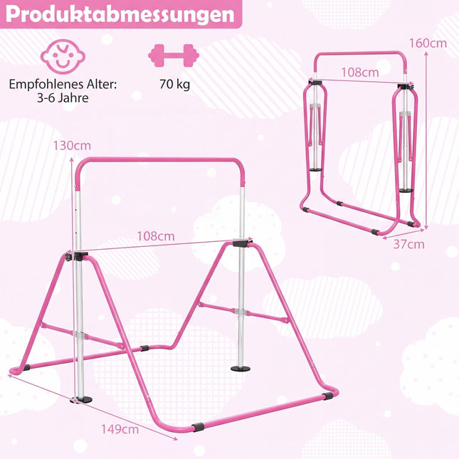 Nastavitelná dětská gymnastická hrazda, skládací, 90-130 cm, růžová
