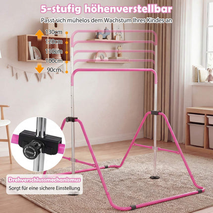 Nastavitelná dětská gymnastická hrazda, skládací, 90-130 cm, růžová