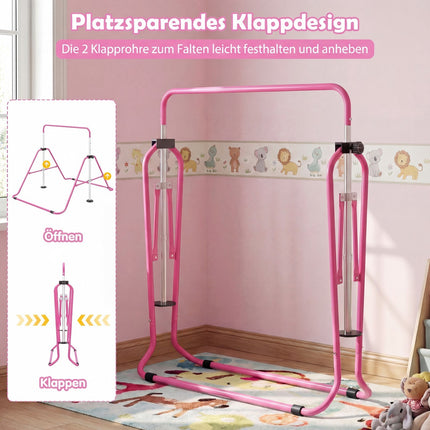 Nastavitelná dětská gymnastická hrazda, skládací, 90-130 cm, růžová