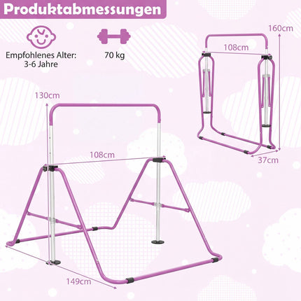 Nastavitelná dětská gymnastická hrazda, skládací, 90-130 cm, fialová