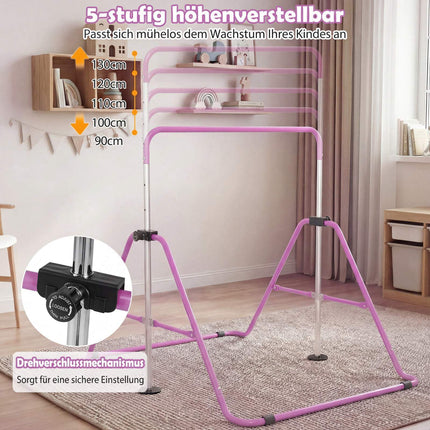 Nastavitelná dětská gymnastická hrazda, skládací, 90-130 cm, fialová