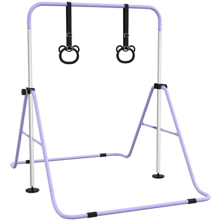 Adjustable Kids Gymnastics Bar with Rings, Foldable Steel Frame
