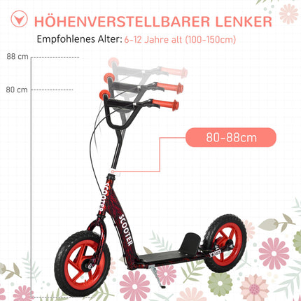 Nastavitelná dětská koloběžka, 2 kolečka, brzda, nosnost 50kg, červená
