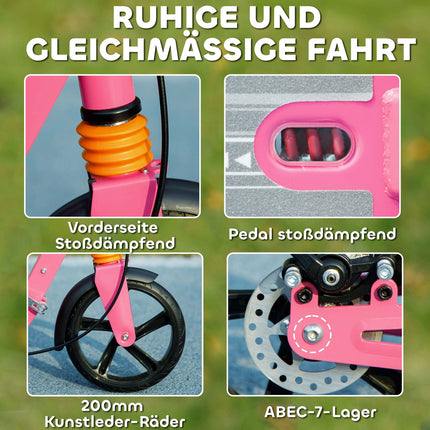 Nastavitelná dětská koloběžka s brzdami, růžová, věk 6-12 let