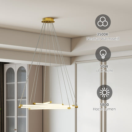 Verstellbare LED Deckenleuchte, 50W, 5 Röhren, Gold/Weiß