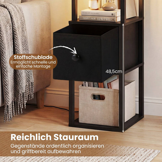 Verstelbare LED-vloerlamp met planken en tafel, zwart