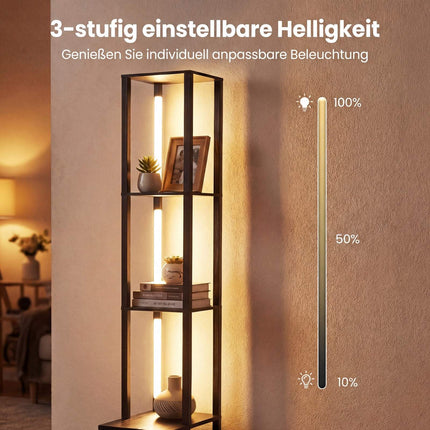 Nastavitelná LED stojací lampa s policemi a stolkem, černá