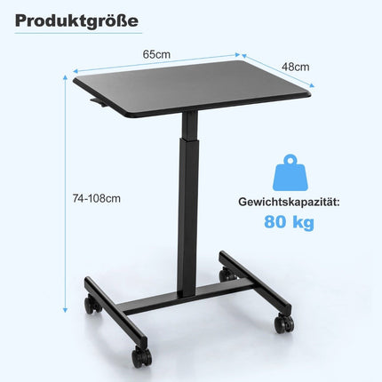 Nastavitelný stolek na notebook na kolečkách, nosnost 80kg, černá