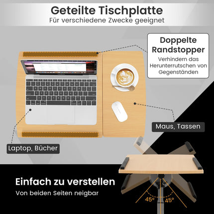 Nastavitelný stolek na notebook na kolečkách, sklopný, 60×40×71-91cm