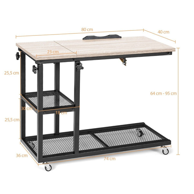 Adjustable Laptop Table with Storage, Tilting Top, 80x40 cm