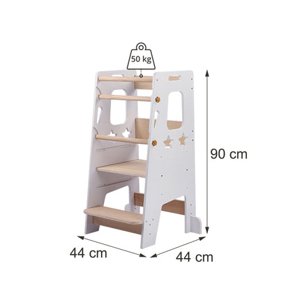 Nastavitelná učící věž s hvězdičkovým designem, bílá