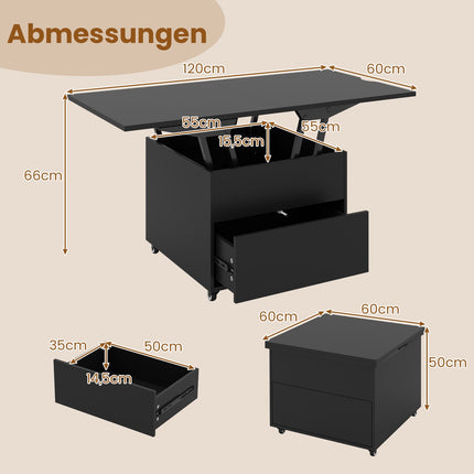 Konferenční stolek se zvedací deskou a úložným prostorem, černá