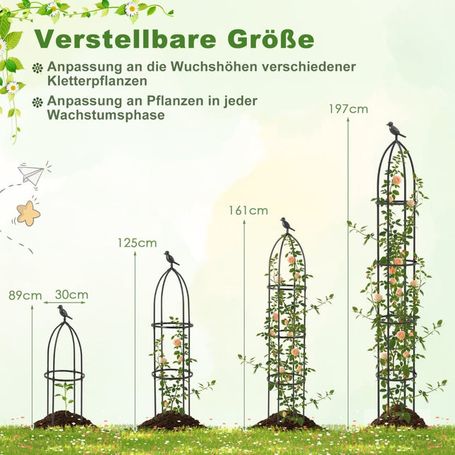 Nastavitelné kovové opěry na rostliny obelisk, sada 2 ks