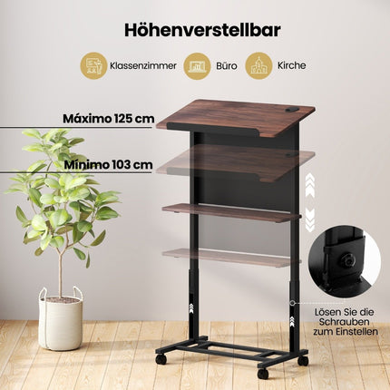 Verstellbares mobiles Rednerpult mit neigbarer Tischplatte