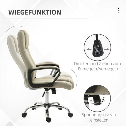 Nastavitelná kancelářská židle, vzhled lnu, béžová, otočná, 5 koleček