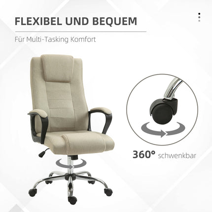 Nastavitelná kancelářská židle, vzhled lnu, béžová, otočná, 5 koleček