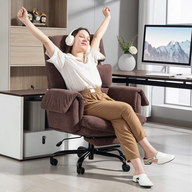 Adjustable Office Chair with Footrest, Brown Fabric, Steel