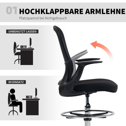 Nastavitelná kancelářská židle s opěrkou nohou a bederní opěrkou, černá