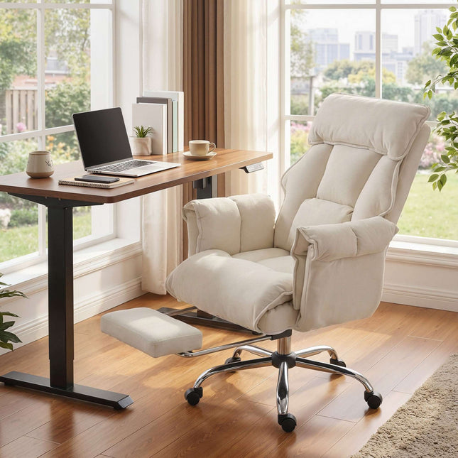 Adjustable Office Chair with Lumbar Support, Footrest, Cream