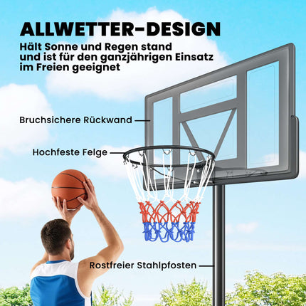Nastavitelný venkovní basketbalový koš 135-305cm s kolečky