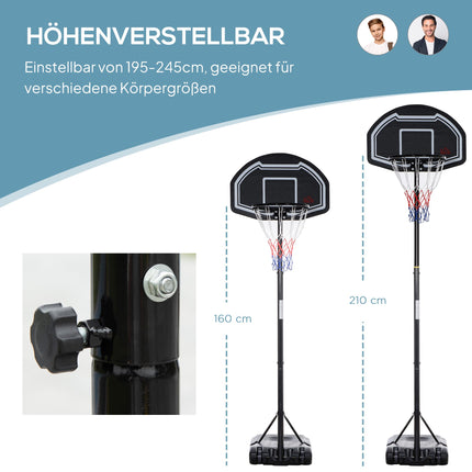 Adjustable Outdoor Basketball Hoop with Wheels, 160-210 cm