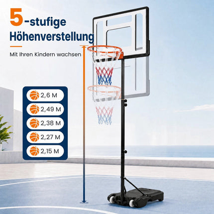 Adjustable Outdoor Basketball Hoop with Wheels, 2.15-2.6M Height