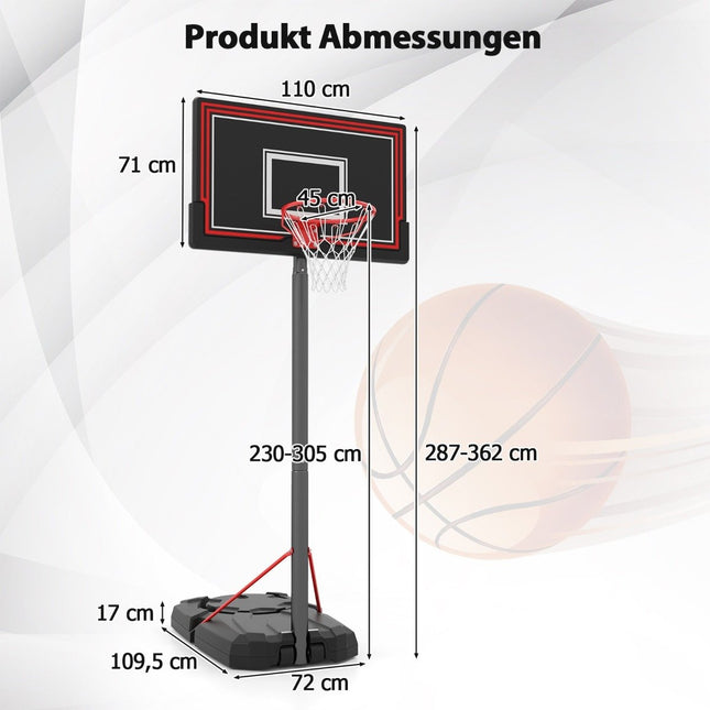 Nastavitelný venkovní basketbalový koš s kolečky a plnitelnou základnou