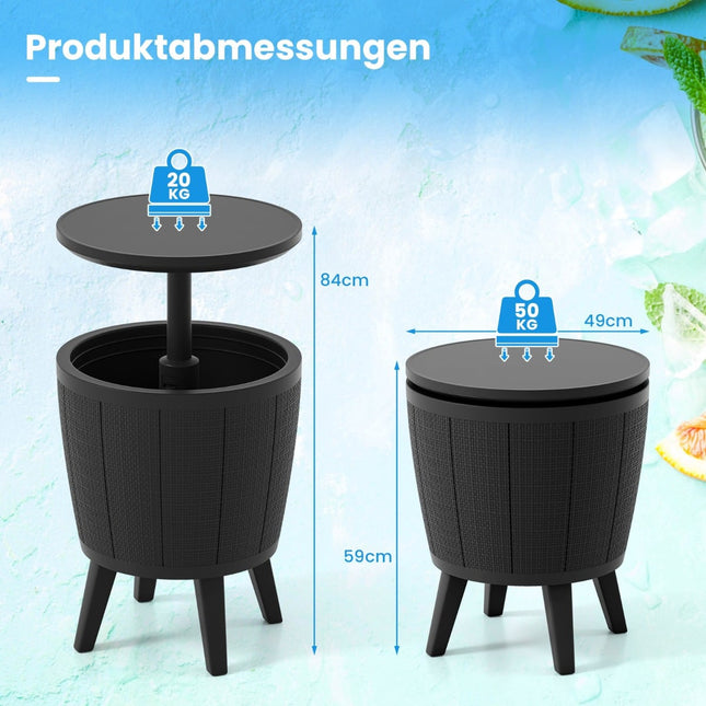 Adjustable Outdoor Cocktail Table with 38L Cooler, Black