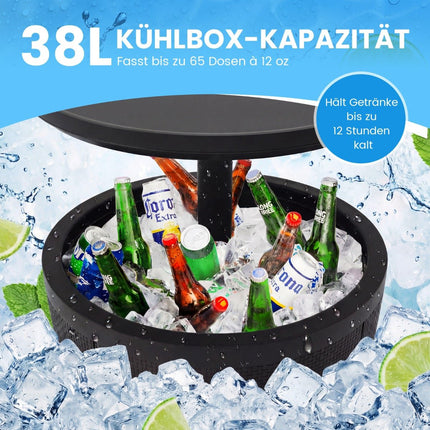 Nastavitelný venkovní koktejlový stůl s chladicím boxem 38L, černá
