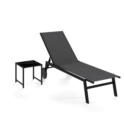 Nastavitelná venkovní relaxační křesla se stolkem, šedá