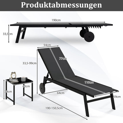 Nastavitelná venkovní relaxační křesla se stolkem, šedá