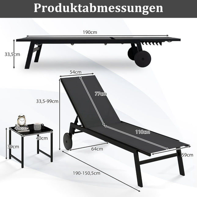 Nastavitelná venkovní relaxační křesla se stolkem, šedá