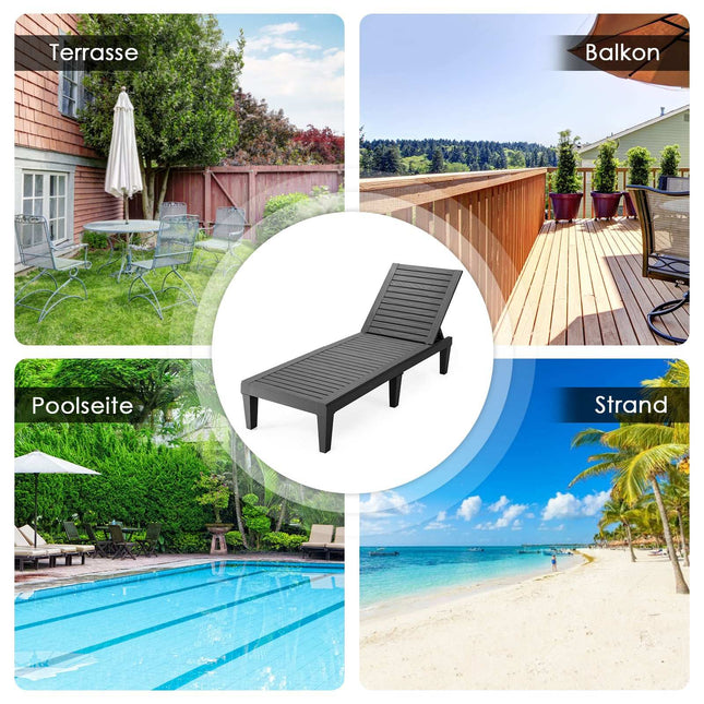 Adjustable Outdoor Sun Lounger, Black, 190x57.5x29 cm
