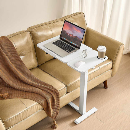 Adjustable Overbed Table – Tilting Top, Wheels, Cup Holder