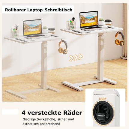 Adjustable Overbed Table with Hidden Wheels & Cup Holder