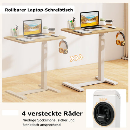 Verstellbarer Betttisch mit versteckten Rollen und Getränkehalter
