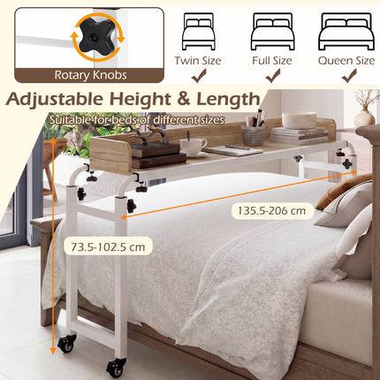 Adjustable Overbed Table with Wheels – Natural Finish