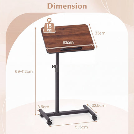 Adjustable Overbed Table with Wheels, Walnut Finish